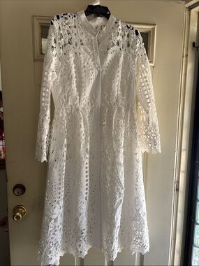 White Lace Long-Sleeve Midi Dress